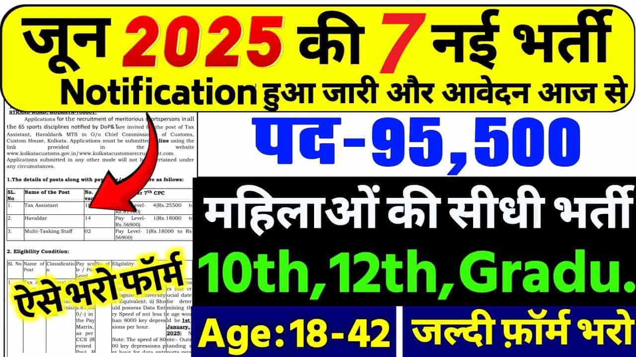 June Month Top 7 Vacancy 2025?-जून महीने की 7 बड़ी भर्ती 10वी,12वी & स्न्नातक पास के लिए? 1 June Month Top 7 Vacancy 2025