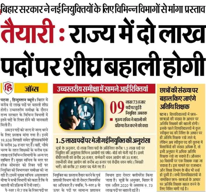 Bihar Upcoming 2 Lakh Vacancy 2025 बिहार में बहुत जल्द ही होगी 2 लाख पदों पर बहाली 2 hygb vn