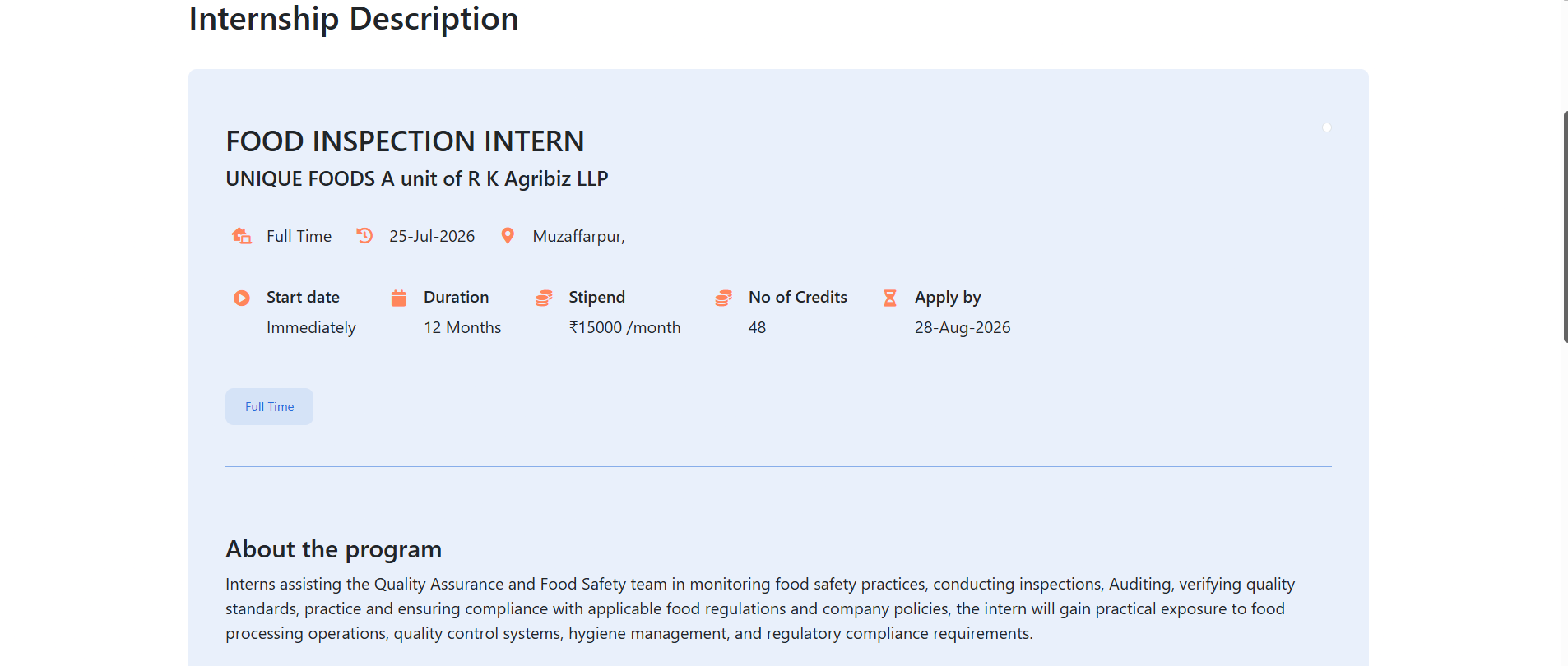 Internship Opportunity in Muzaffarpur: Unique Foods में Career की शुरुआत का शानदार मौका 1 Internship Opportunity in Muzaffarpur: Unique Foods में Career की शुरुआत का शानदार मौका