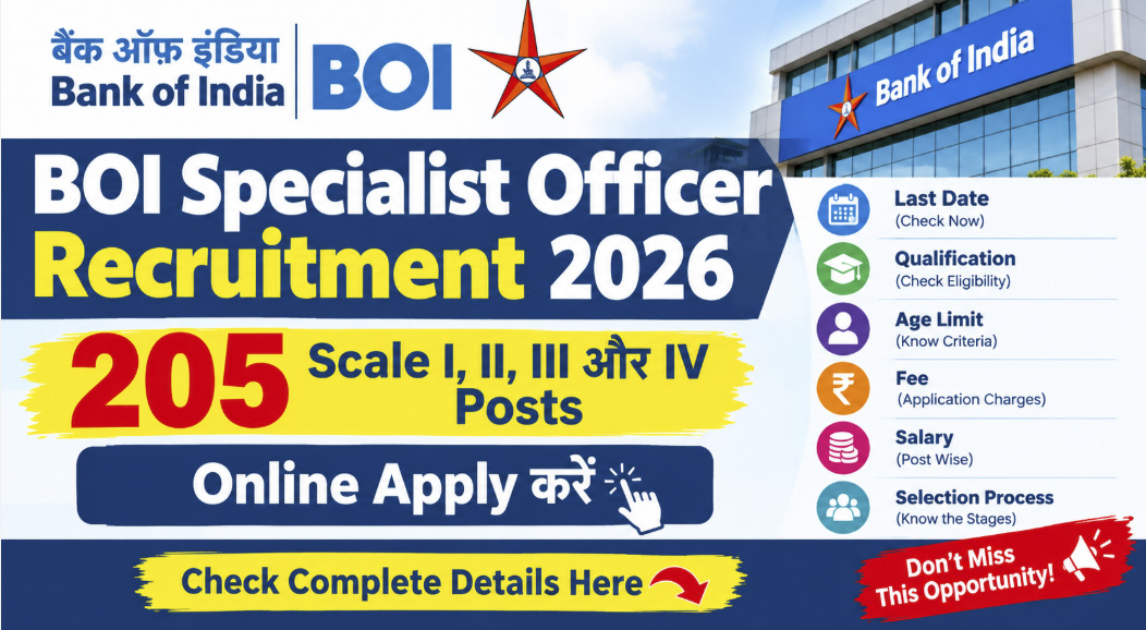 BOI Specialist Officer Recruitment 2026: 205 Posts, Apply Online, Eligibility, Salary & Last Date 1 BOI Specialist Officer Recruitment 2026: 205 Posts, Apply Online, Eligibility, Salary & Last Date