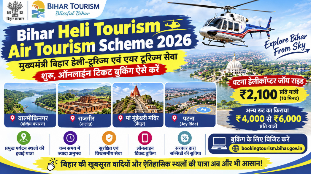 Bihar Heli Tourism & Air Tourism Scheme 2026: Online Booking, Routes, Fare और पूरी जानकारी 1 Bihar Heli Tourism & Air Tourism Scheme 2026: Online Booking, Routes, Fare और पूरी जानकारी