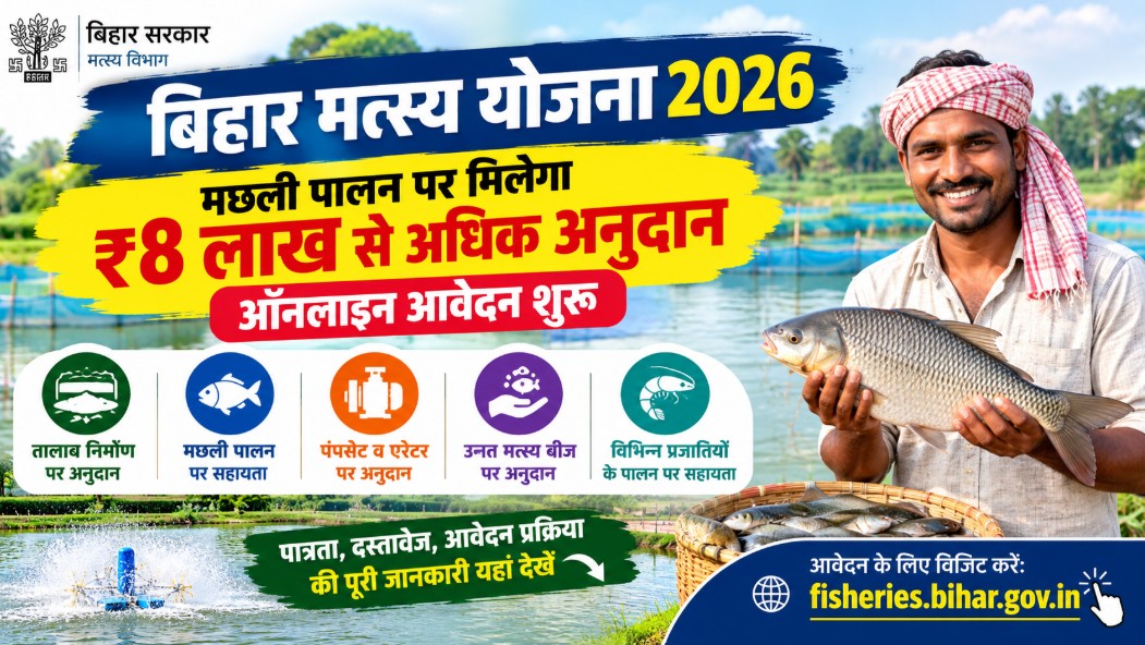 Bihar Matsya Yojana 2026: मछली पालन के लिए लाखों की सब्सिडी, Online Apply