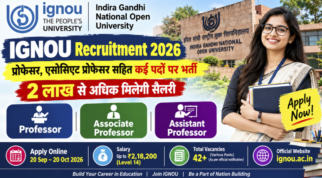 IGNOU Recruitment 2026: Apply Online for Professor, Associate Professor & Assistant Professor Posts