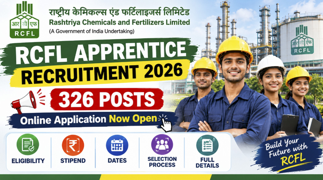 RCFL Apprentice Recruitment 2026: Online Application for 326 Positions – Eligibility, Stipend, Dates, Selection Process & Full Details 1 RCFL Apprentice Recruitment 2026: Online Application for 326 Positions – Eligibility, Stipend, Dates, Selection Process & Full Details