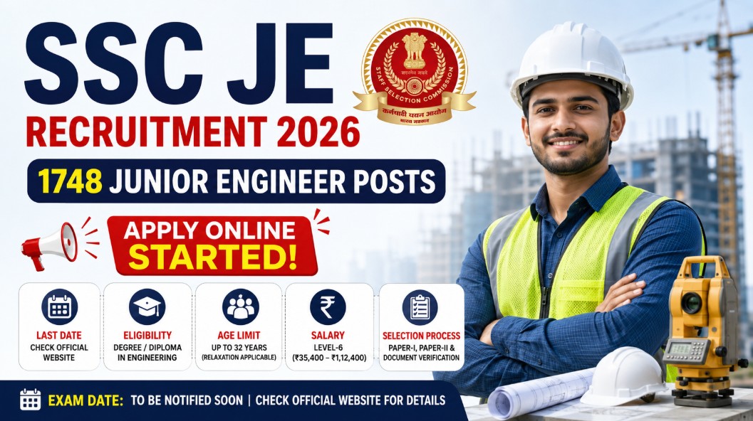 SSC JE Recruitment 2026: Apply Online for 1748 Junior Engineer Posts, Eligibility, Exam Date & Salary 1 SSC JE Recruitment 2026: Apply Online for 1748 Junior Engineer Posts, Eligibility, Exam Date & Salary