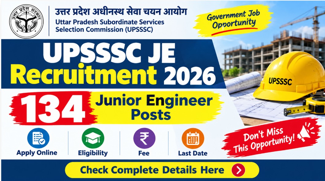 UPSSSC JE Recruitment 2026: 134 Junior Engineer Posts, Apply Online, Eligibility, Fee & Last Date
